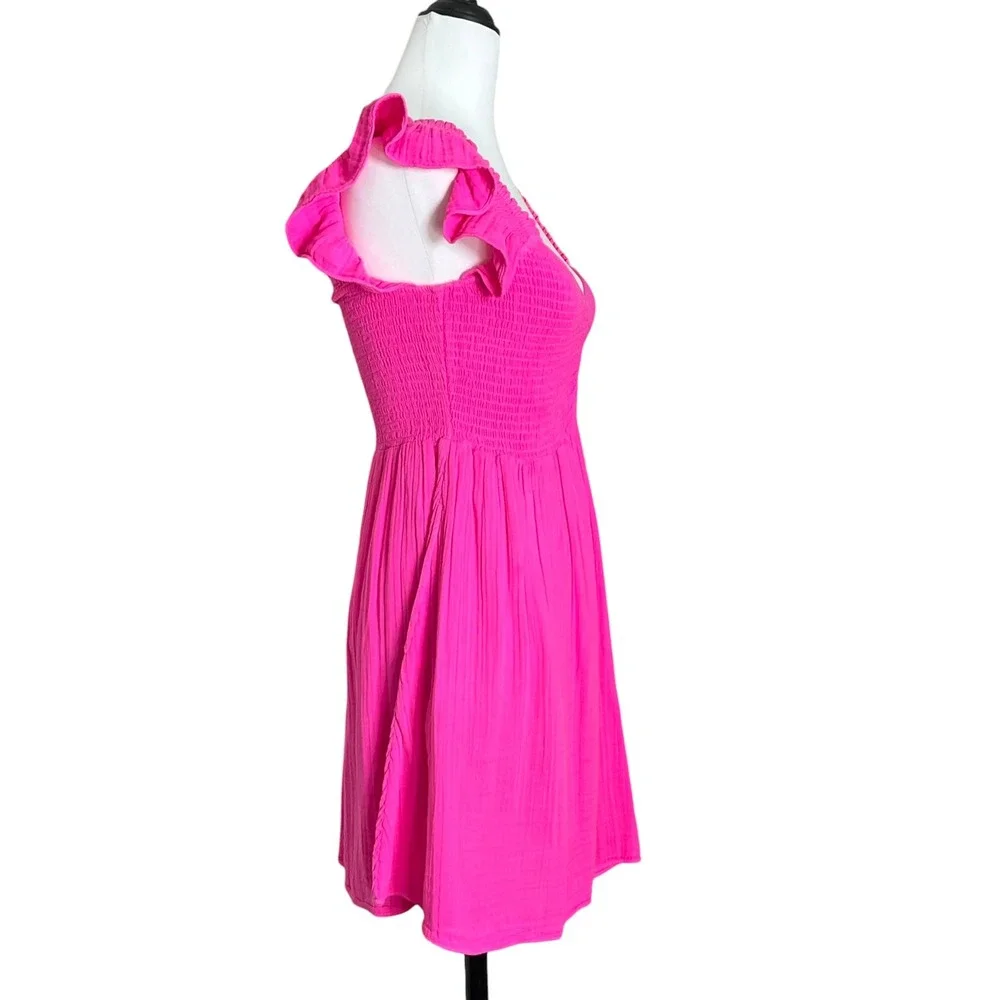 LoveShackFancy Athalia Dress Women's XS Pink Cotton Mini Ruffle Summer Cottage
